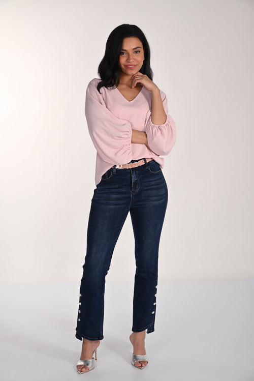 Pantalon denim tissé bleu nuit à détails boutons Frank Lyman 266508 – Coupe élégante et style contemporain pour la femme moderne, du bureau aux sorties chic