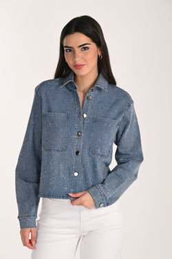 Veste Denim Strass Bleu Clair Frank Lyman (266509) — pour la femme qui transforme le casual en spectacle, qui l’enfile sur un jean blanc et qui choisit les strass quand elle veut briller sans en faire trop