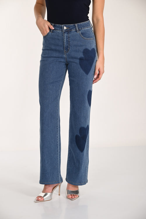 266512 Frank Lyman | Pantalon en denim tissé bleu avec motifs cœur – Coupe droite et esprit contemporain