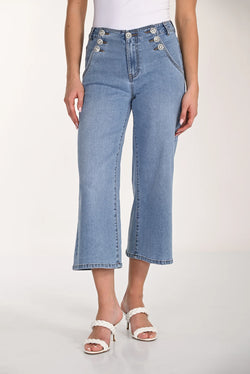 Jean Frank Lyman 266523 pour femme – Jean écourté à taille haute et détails décoratifs au style moderne