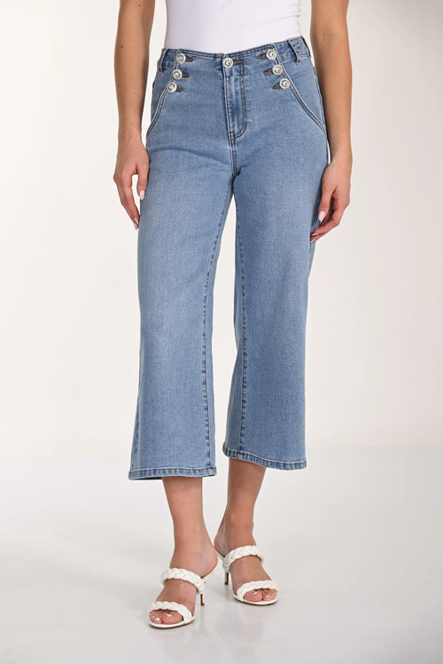 Jean Frank Lyman 266523 pour femme – Jean écourté à taille haute et détails décoratifs au style moderne