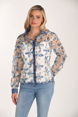 Chemisier floral à manches longues en maille transparente Frank Lyman 266527 – Motifs brodés raffinés et féminité élégante pour la femme moderne, des sorties aux occasions spéciales