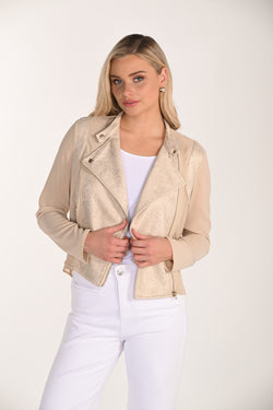 Veste Moto Suède Brodée Frank Lyman (266544) — pour la femme qui adoucit le rock avec de la dentelle, qui l’enfile sur tout et qui choisit le beige quand elle veut être lumineuse sans effort