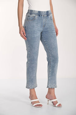 Jean Frank Lyman à taille extensible avec finition brodée pour allure féminine et moderne