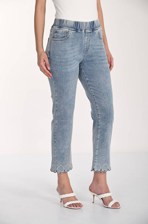 Jean Frank Lyman à taille extensible avec finition brodée pour allure féminine et moderne