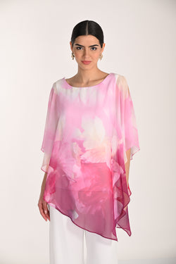 Tunique mousseline rose dégradé à imprimé floral aquarelle – 268167 – Une pièce poétique et romantique pour une allure chic et féminine – Frank Lyman