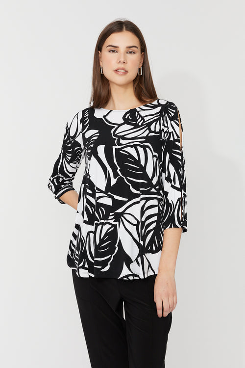 Haut à imprimé feuilles tropicales graphiques noir et blanc – 36011 – Un haut moderne et chic pour une allure bold et féminine – Compli K