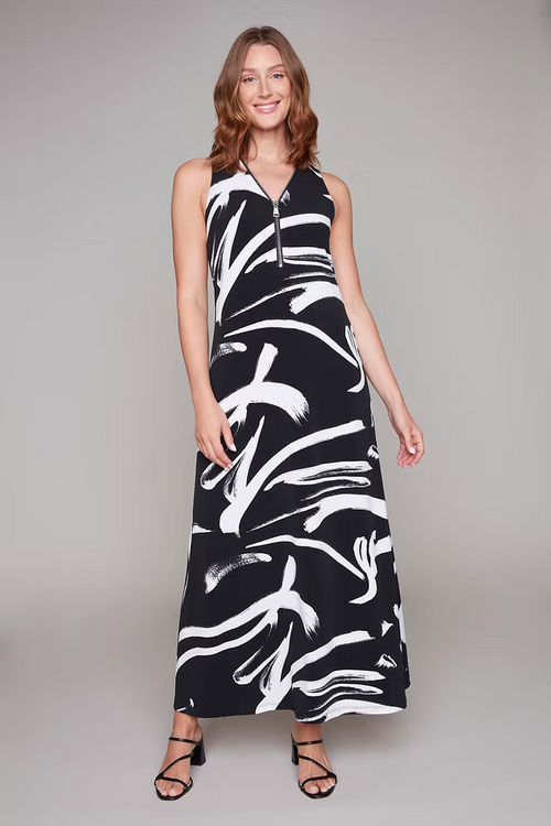 Robe Maxi Imprimé Abstrait Zip Compli K (36075) — pour la femme qui entre dans une pièce et la remplit, qui la porte du brunch à la soirée et qui choisit le maxi quand elle veut être inoubliable