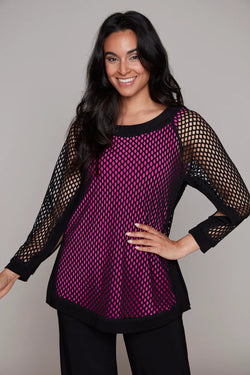 Haut en maille filet noir pour femme – Compli K 36101 | Haut moderne avec superposition colorée style audacieux | Pour la femme qui aime un look original et tendance | Parfait pour les sorties, les soirées ou les occasions spéciales