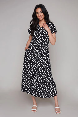 Robe midi noire à pois blancs et ceinture à nouer – 36117 – Un classique revisité féminin et élégant – Compli K