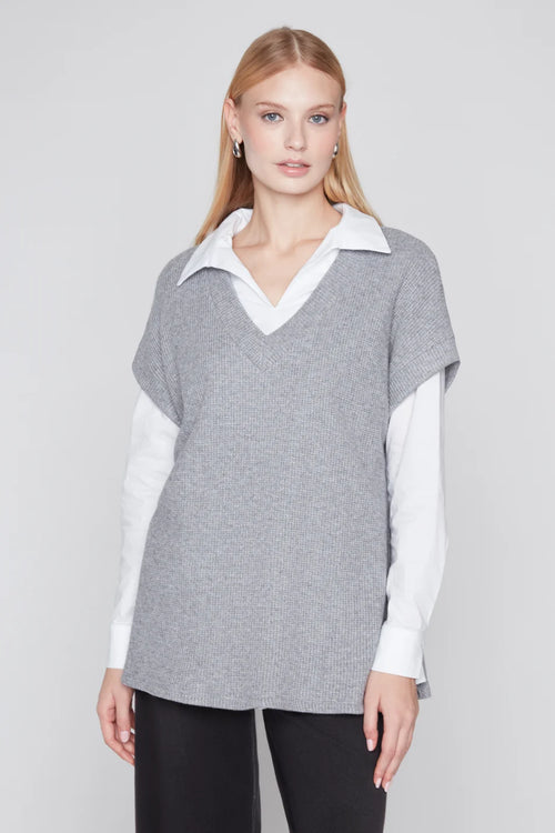 Gilet Tricot Gris Chiné Oversize Compli K 36523 — Le layering élégant qui réinvente le vestiaire du quotidien