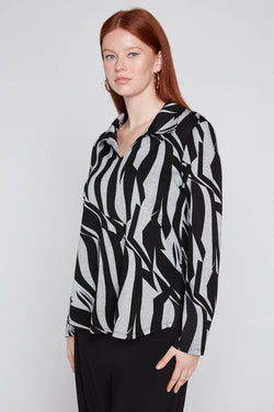 Chemise Oversize Imprimée Zébré Palmier Compli K 36558 — Le graphisme audacieux qui s’habille d’un col et prend le large