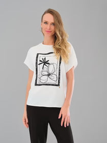 Haut Tricotto 56211 rayé noir et blanc motif palmier pour femme – Créatif et tendance, parfait pour quotidien, sorties et vacances