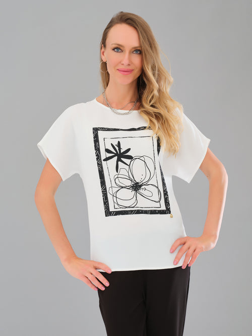 Haut Tricotto 56211 rayé noir et blanc motif palmier pour femme – Créatif et tendance, parfait pour quotidien, sorties et vacances