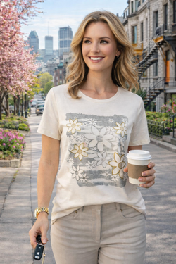 Haut Tricotto 56235 blanc cassé imprimé floral pour femme – Élégant et délicat, parfait pour quotidien, sorties et occasions