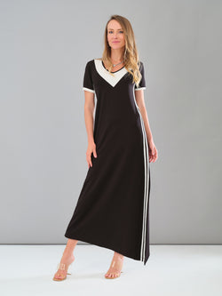 Robe longue Tricotto 56479 noire sans manches à encolure arrondie et détails décoratifs inspirés de l'univers marin – Idéale pour vacances et sorties estivales