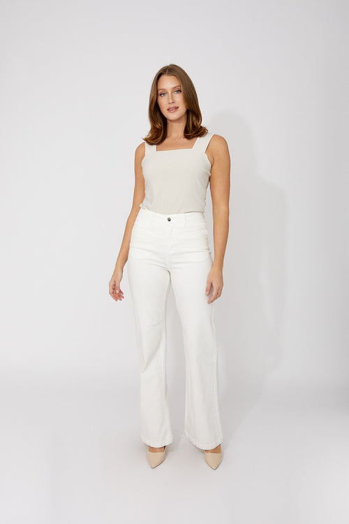 266597 Frank Lyman | Pantalon en denim tissé blanc à jambe droite – Élégance structurée et confort moderne