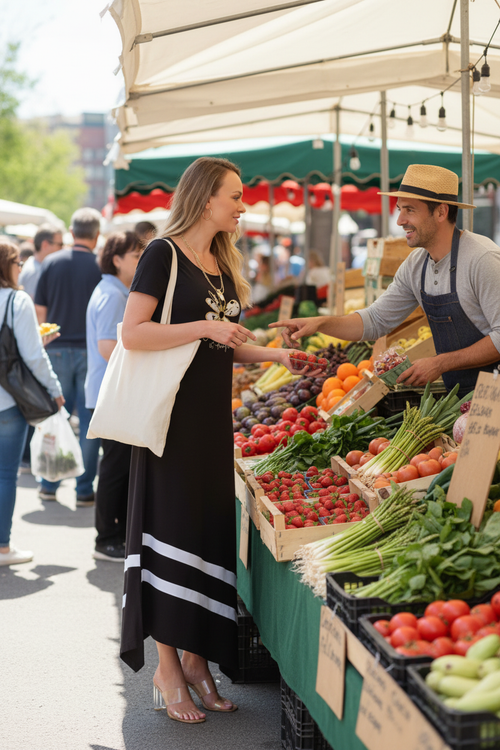 7. Conversation avec vendeur marché