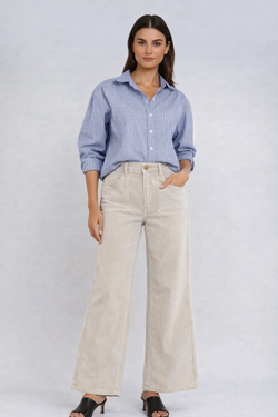 Pantalon velours côtelé beige wide leg BC-002 face