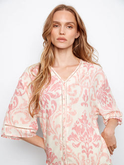 Blouse fluide imprimé Evelyn rose pour femme – Charlie B C4616RR-634A-P228 | Haut chic manches kimono | Pour la femme moderne | Parfait pour le bureau et les sorties