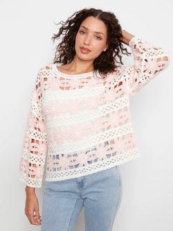 Haut Charlie B C-4674-777C-P016 blanc crochet ajouré pour femme – Bohème chic, parfait pour quotidien, plage, brunch et soirées