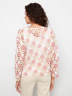Haut Charlie B C4706-777C-P010 dentelle florale rose beige pour femme – Romantique et raffiné, parfait pour mariages, cocktails, bureau chic et sorties