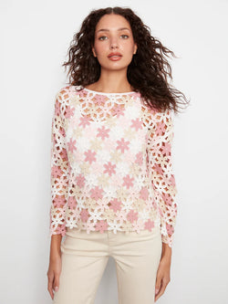 Haut Charlie B C4706-777C-P010 dentelle florale rose beige pour femme – Romantique et raffiné, parfait pour mariages, cocktails, bureau chic et sorties
