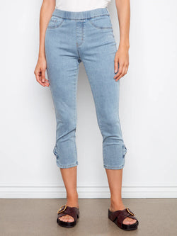Pantalon Charlie B C-5333Y-431A-140 capri bleu pâle nœuds décoratifs pour femme – Frais et féminin, parfait pour été, quotidien, sorties et vacances