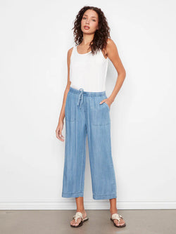 Pantalon Charlie B 5768-578C-156 tencel jambe large bleu moyen pour femme – Léger et confortable, parfait pour quotidien, sorties et week-end