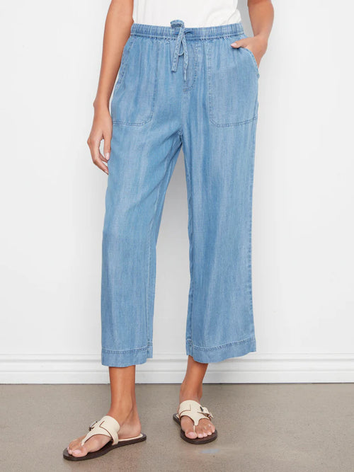 Pantalon Charlie B 5768-578C-156 tencel jambe large bleu moyen pour femme – Léger et confortable, parfait pour quotidien, sorties et week-end