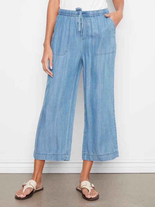 Pantalon Charlie B 5768-578C-156 tencel jambe large bleu moyen pour femme – Léger et confortable, parfait pour quotidien, sorties et week-end