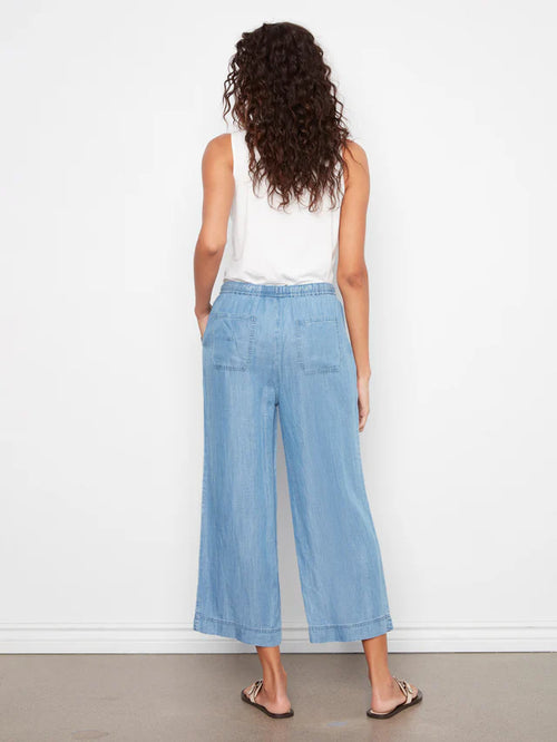 Pantalon Charlie B 5768-578C-156 tencel jambe large bleu moyen pour femme – Léger et confortable, parfait pour quotidien, sorties et week-end
