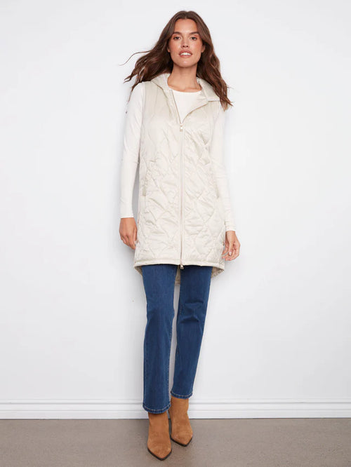 Manteau Charlie B C6365 matelassé 3/4 crème capuchon pour femme – Léger et polyvalent, parfait pour quotidien, sorties et mi-saison