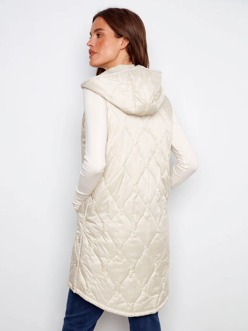 Manteau Charlie B C6365 matelassé 3/4 crème capuchon pour femme – Léger et polyvalent, parfait pour quotidien, sorties et mi-saison