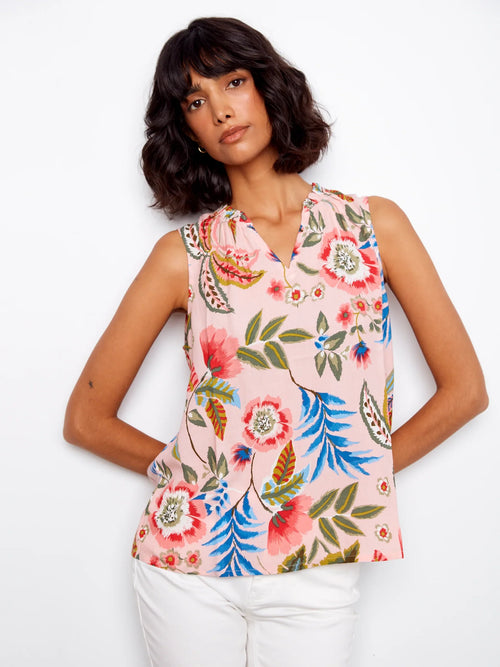 Haut Charlie B 4529RR-510B-P589 rose gardénia imprimé floral pour femme – Féminin et frais, parfait pour été, quotidien, brunch et bureau casual
