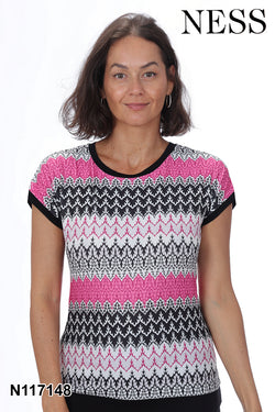 Haut Ness N117148 multicolore motif géométrique rayé pour femme – Vibrant et audacieux, parfait pour quotidien, sorties et occasions
