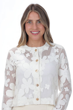 Haut Ness N117293 maille beige motif floral ajouré pour femme – Élégant et romantique, parfait pour quotidien, sorties et occasions