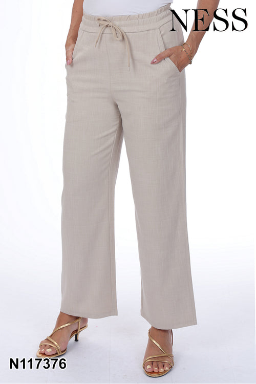 Pantalon Ness N117376 jambe large taille haute pour femme – Élégant et confortable, parfait pour quotidien, sorties et bureau
