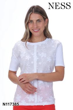 Haut Ness N117385 blanc imprimé floral délicat pour femme – Romantique et élégant, parfait pour quotidien, sorties et occasions