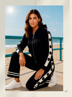 Chandail à capuchon et fermeture éclair Orly Clothing 261334 – Confort chic noir et blanc pour la femme active, du quotidien aux sorties décontractées