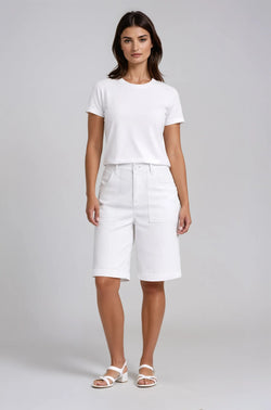 Short Carreli Jeans PR-94-White blanc longueur genou pour femme – Élégant et polyvalent, parfait pour quotidien, sorties et occasions