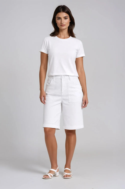 Short Carreli Jeans PR-94-White blanc longueur genou pour femme – Élégant et polyvalent, parfait pour quotidien, sorties et occasions