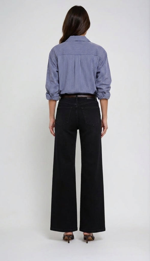 Jean Wide Leg Taille Haute Noir Denim Foncé Carreli PR-9595 — Pour la femme aux silhouettes amples et chics, portez-le avec une chemise rayée au quotidien, un blazer crème au bureau ou un pull oversize le weekend