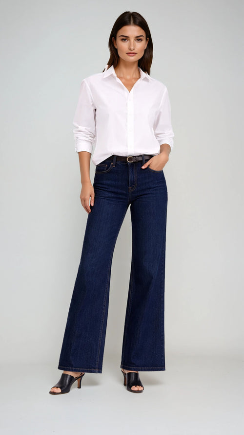Jean Wide Leg Taille Haute Noir Denim Foncé Carreli PR-9595 — Pour la femme aux silhouettes amples et chics, portez-le avec une chemise rayée au quotidien, un blazer crème au bureau ou un pull oversize le weekend