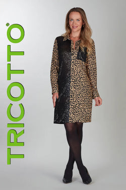 Robe Tricotto T-390 imprimé animal panneau contrastant pour femme – Audacieuse et structurée, parfaite pour sorties, occasions et événements
