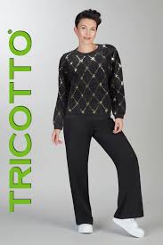 Haut noir Tricotto à manches longues avec motifs brillants graphiques, conçu pour un style moderne et soigné – Modèle T-358