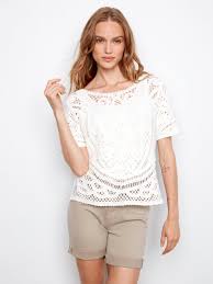 Chandail Charlie B C2965-544C-002 tricot blanc ajouré pour femme – Léger et élégant, parfait pour quotidien, sorties et vacances