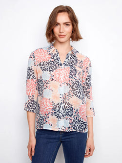 Haut Charlie B C4605R-274C-P246 imprimé feux d'artifice floral pour femme – Coloré et frais, parfait pour été, quotidien et vacances