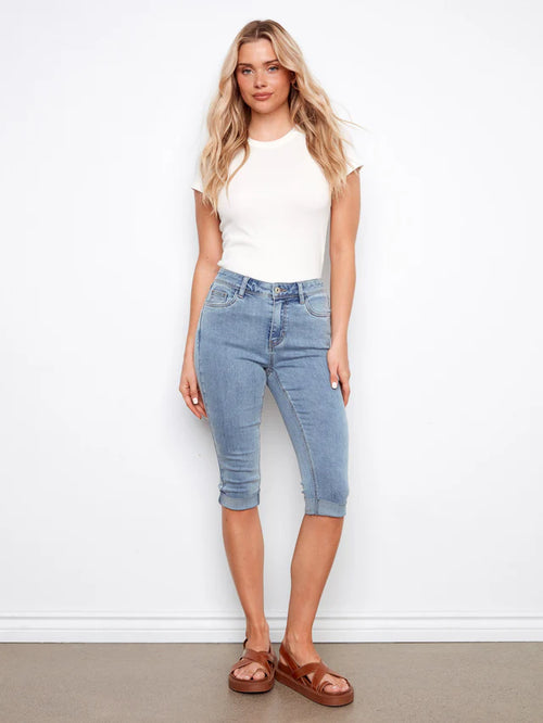 Pantalon Charlie B C5208WW-431A-140 capri bleu pâle stretch pour femme – Frais et confortable, parfait pour été, quotidien, vacances et sorties
