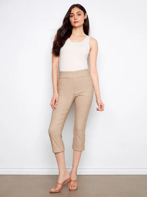 Pantalon Charlie B C5259TTP-560A-300 capri grège pull-on pour femme – Confortable et élégant, parfait pour quotidien, sorties, voyage et été